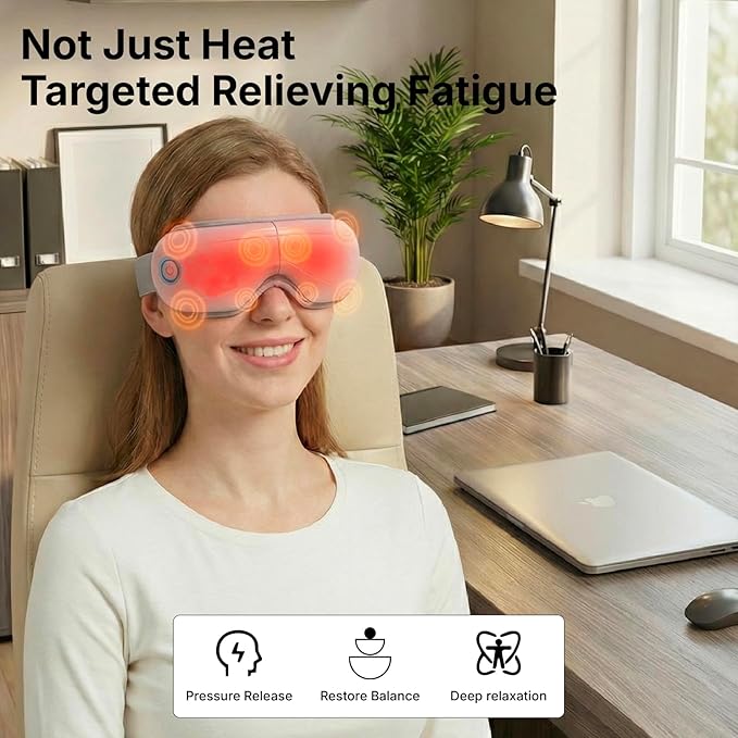Eye Massager with Heat and Bluetooth, Dry Eye Therapy, Temple Massager, Heated Sleep Mask Blackout,Rechargeable Eye Warmer. Stress Relief Gifts for Women/Men Gamers Travel Essentials