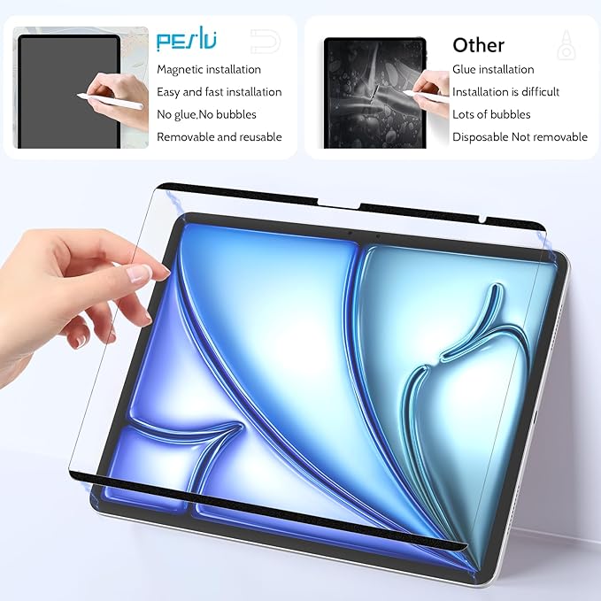 2 Pack Magnetic Paperfilm for iPad Air 13 Inch (2024-2026, M2 M3 M4), Feel Like Writing Drawing On Paper, Matte Removable Anti Glare Fingerprint Screen Protector Blue Light Filter