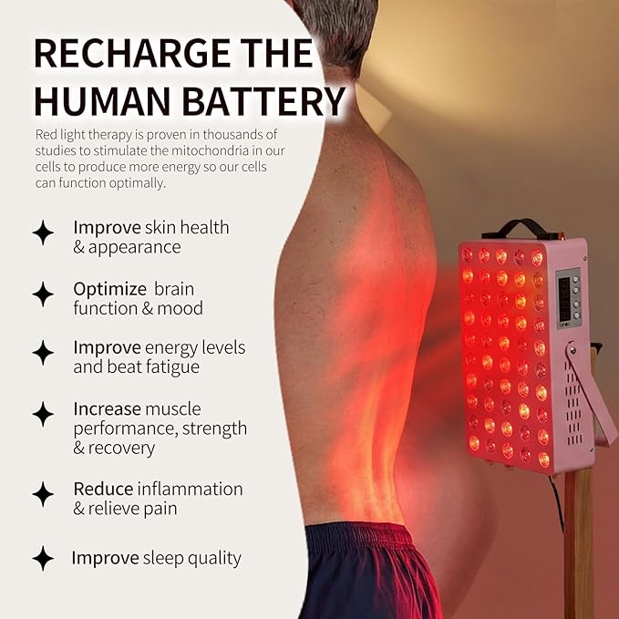 Red Light Therapy for Body, 660nm 850nm Near Infrared Light Therapy Panel with Stand and Handle, 60 Dual Chip LEDs, Ideal Xmas Gift, for Body, Face, Recovery, Sleep, Skin Health, Pink