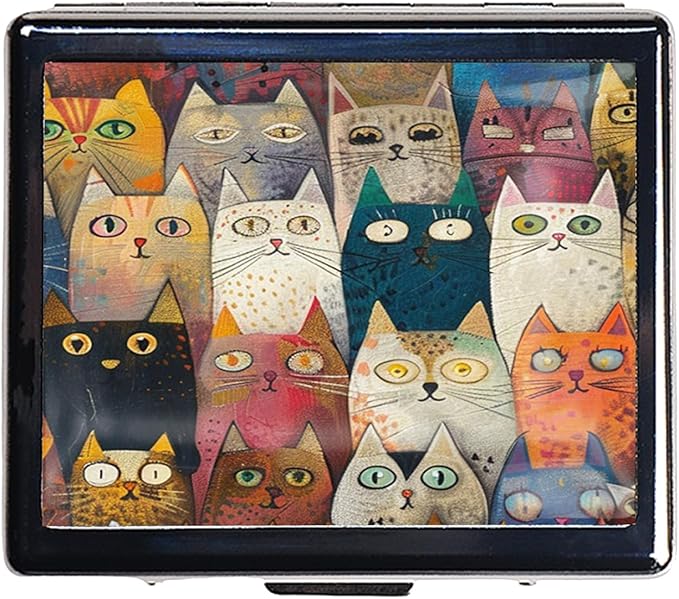 Cute and Portable Metal Pill Organizer – 8 Compartments, Elegant Chrome Finish, Ideal for Travel and Daily Use (Colorful Cat Faces)