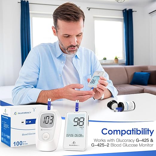 Glucoracy G-425-2 Blood Glucose Test Strips, 100 Counts Test Strips for Diabetes, Only for Glucoracy G-425-2 Meter Kit