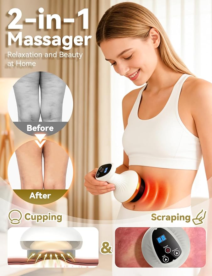 Electric Gua Sha Device for Cellulite Massage Tool, 9 Suction Levels & Heating, Handheld Massager - Negative Pressure Strong Suction,Smart Cupping Massager,Deep Massage,Firmer (1 Pcs + 2 Oils)