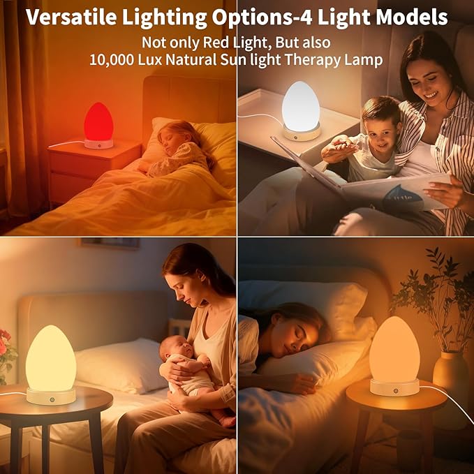 670nm Red Light Therapy Lamp for Sleep & Relaxation, 10000 Lux Sun Lamp with Remote Control, Dual Function Sleep Aid and Sunlight Lamp, 4-Color Night Light to Improve Sleeping for Adult & Kid