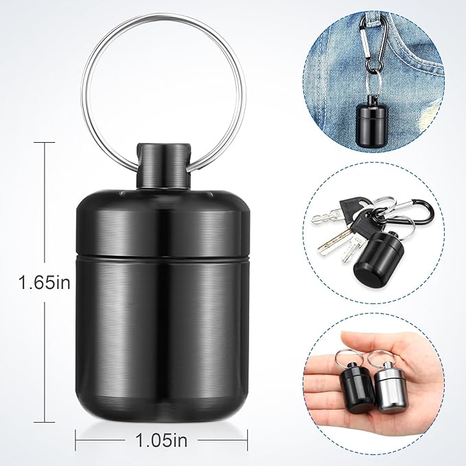Hicarer 4 Pack Ear Plug Carrying Case, Waterproof Metal Ear Plug Holder with Keychain, Portable Small Pill Case Container for Earplugs, Jewelry, Pill Organizer for Travel or Sports(Black, Gray)