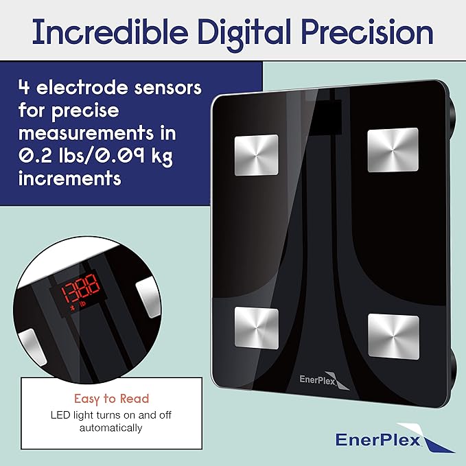 EnerPlex Fit 2020 Model Bluetooth Body Fat Scale, Weight Scales Digital Smart Body Composition Wireless Analyzer BMI Scale Health Monitor with Smartphone APP, 396 lbs Black
