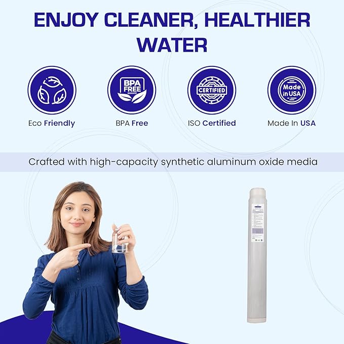 Crystal Quest Aluminum Oxide Fluoride Reduction Filter Cartridge, 2-7/8” x 20, Advanced Media, 2.5 GPM Flow Rate, Reduces Fluoride Up to 9,000 ppm, Long-Lasting, Easy Installation & Maintenance
