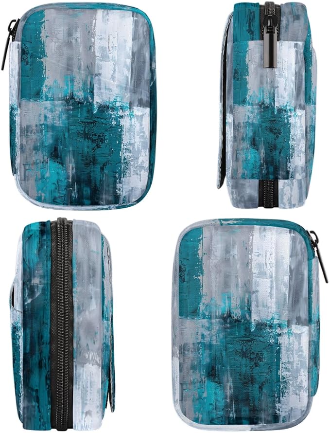 Abstract Turquoise Gray Travel Pill Organizer Box Weekly Portable Pill Case Daily Pills 7 Day Small Birth Control Pills Container Removable Compartments for Medicine Vitamins Fish Oil