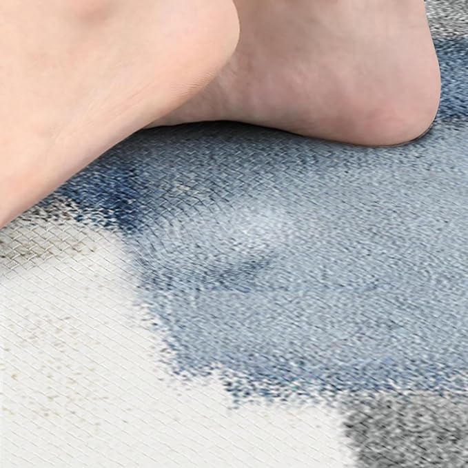 Anti-Fatigue Blue Grey Kitchen Rug Set of 2 Cushioned Abstract Rug for Floor, Art Standing Mat Waterproof Non-Slip Mat PVC Ergonomic Comfort Foam Kitchen Decor
