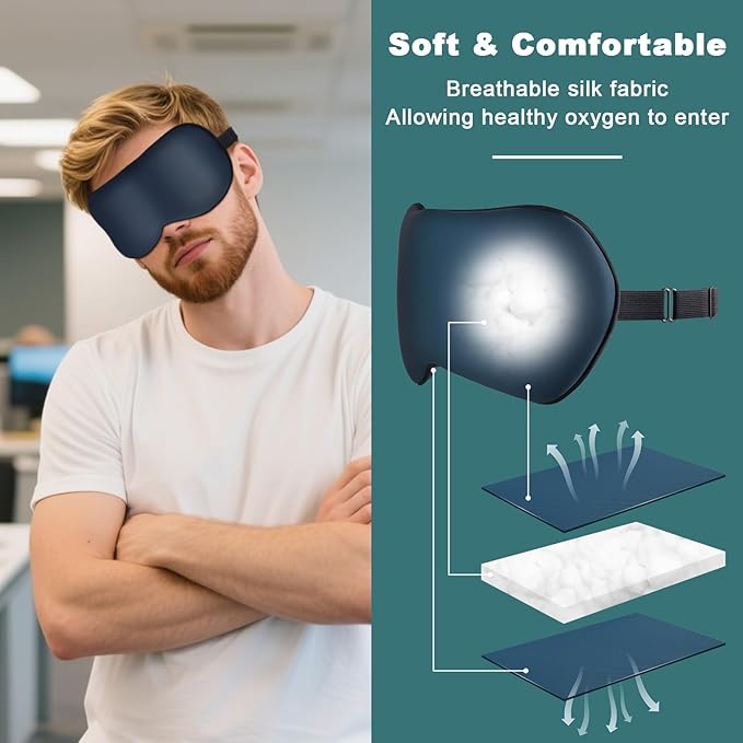 Sleep Mask for Side Sleeper Women Men, Eye Mask for Sleeping Light Blocking, 3D Contoured Cup Sleeping Mask, Soft Breathable Sleep Eye Mask with Adjustable Elastic Strap for Travel (Blue)