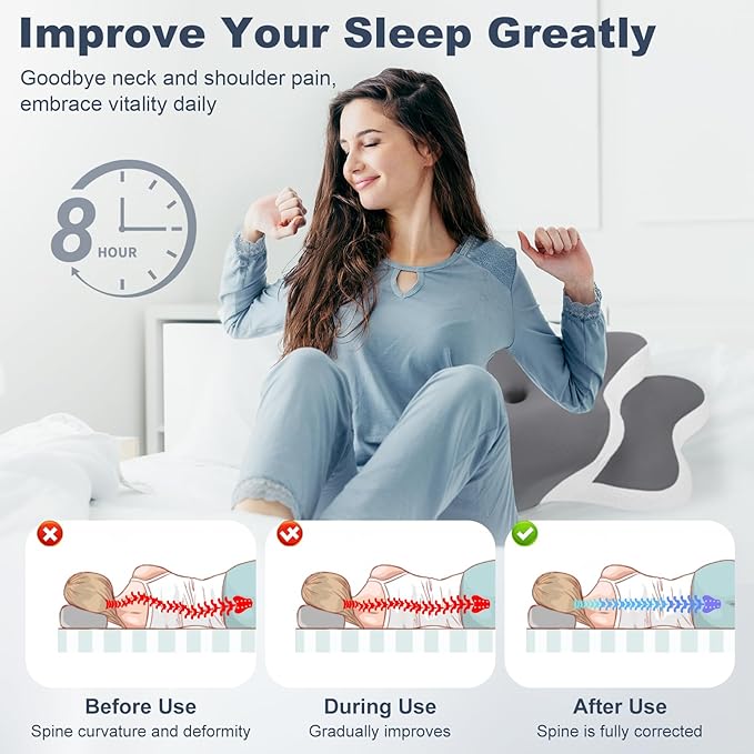 Sleep Apnea Pillow, Ergo Pillow for Sleep Apnea, Cervical Neck Pillow for Neck Pain Relief, Sleeping, and Snoring Relief, Orthopedic Therapy Memory Foam Contour Cooling Pillow for Side, Back