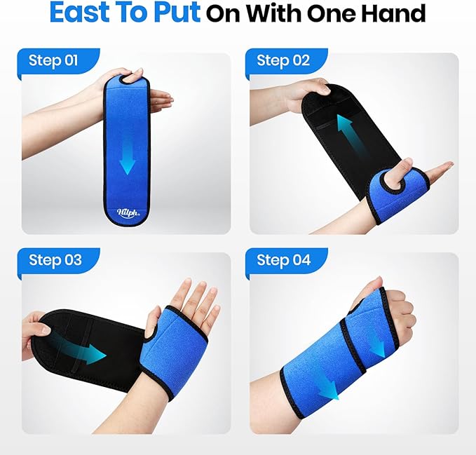 Hilph Wrist Ice Pack Wrap for Carpal Tunnel Relief, FSA Eligible HSA, Reusable Wrist Hot & Cold Therapy Brace for Hand Injuries, Arthritis, Tendonitis, Surgery Recovery Items Gifts Men Women, Blue
