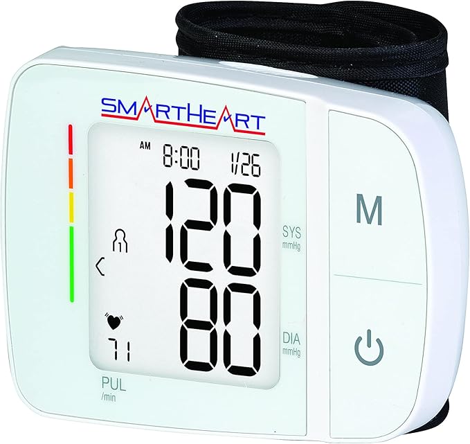 SmartHeart Blood Pressure Monitor | Adult Wrist Cuff | Audible English Spanish Instructions and Results for Visually Impaired | 2-Person Memory |