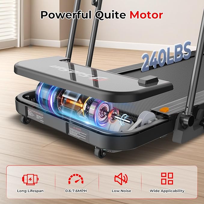 SubSun Foldable Treadmill for Home, Portable Walking Pad with Handle, Manuall/Auto/No Incline, 2.5HP Treadmill with 265 Lbs, Black/White