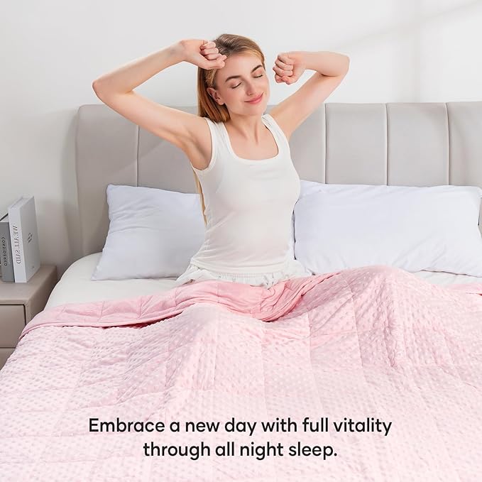 Wemore Minky Dot Weighted Blanket for Adults Queen Size 12 lbs, Soft Cozy Heavy Blanket for Bed and Couch, Breathable Blanket for All-Season with Glass Beads, Pink 60 x 80 inches