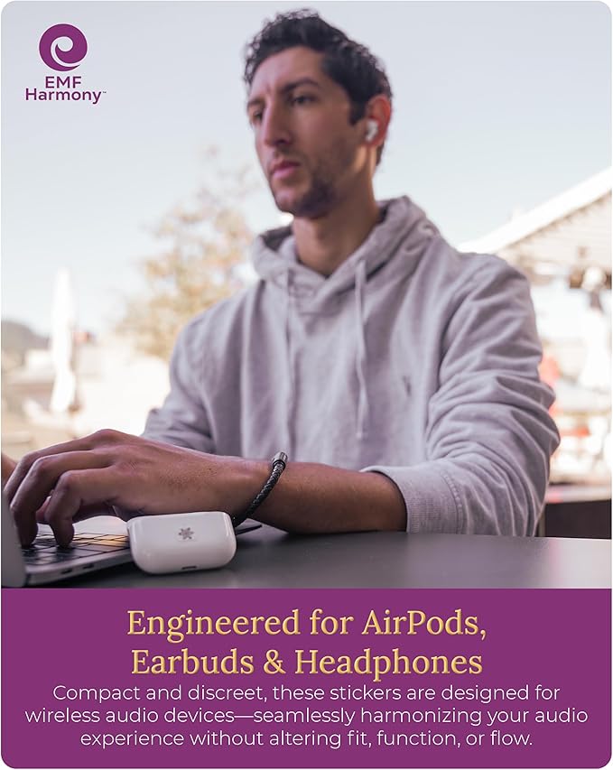 Bio-Energetic Wellness Stickers for AirPods & Wireless Headphones - Resonance Based Technology and Harmony - Set of 3 for Earbuds & Case