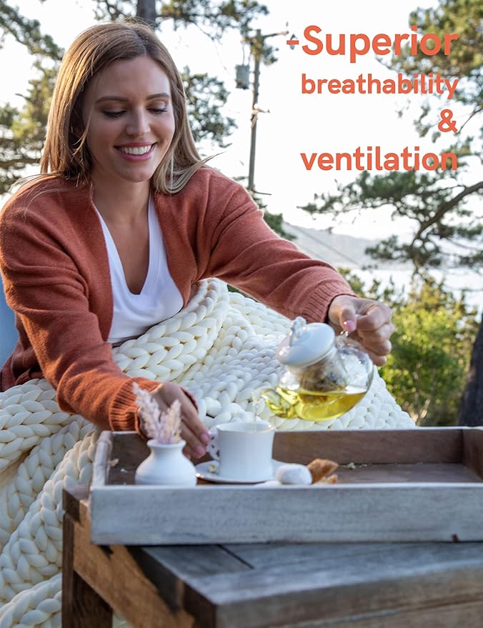 YnM Weighted Blanket, Handmade Chunky Knitted Design, Soft and Cozy, Temperature Regulating and Breathable, Machine Washable Throw for Sleep or Home Decor (Light Blue Tie-Dyed, 60x80 Inch, 20lbs)