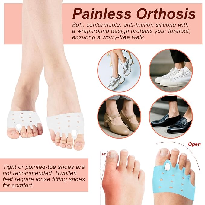 4 Pairs Silicone Toe Separators for Women & Men, 4 Colors Correct Spacers Orthotic Pads Soft Breathable Comfortable Gel Foot Pad for Straighten Overlapping Toes & Foot Alignment Tool
