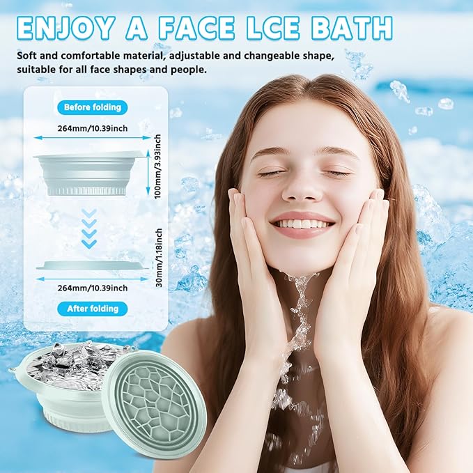Face Tub for Ice Bath with Built-in Ice Tray – Collapsible Silicone Facial Ice Bath Bowl for Cold Plunge Therapy, Skin Tightening & Acne Relief – Portable Spa Tool for Home & Travel(Green)