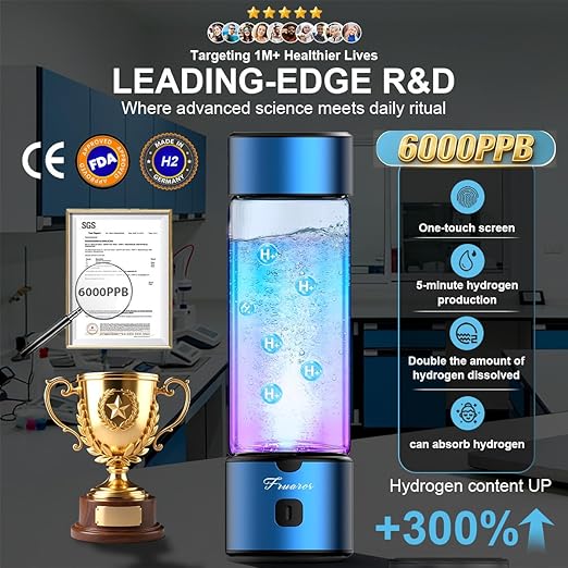Hydrogen Water Bottle Generator - 2026 Hydrogen Water Machine - 6000 PPB SPE/PEM Tech Glass Hydrohealth Water Bottle for Kidney Health Hydrogen Bottle Gift for Family & Friends (Button/Black)