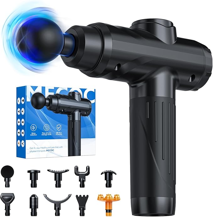 Massage Gun, Deep Tissue Percussion Massager for Pain Relief, Super Quiet Portable Body Relaxation Electric Muscle Massage Gun with 10 Attachment 30 Speed