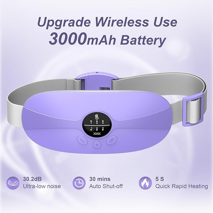 Portable Cordless Heating Pad, 5s Fast Heating, 3 Heat Levels and 3 Massage Modes, Menstrual Heating Pads for Women and Girls (Purple)