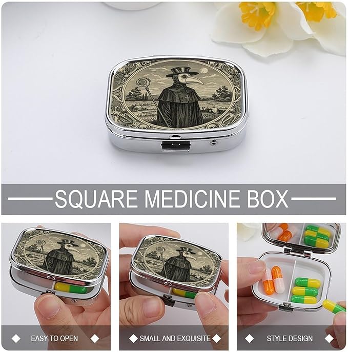 Metal 2 Compartment Pill Organizer Travel Friendly Portable Compact Pill Box Cute Pill Case,for Pocket Wallets Daily Portable Medicine Vitamin Tablet Storage (Doctor)