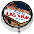 Pill Box,Welcome to The Las Vegas Sign Round 3 Compartment Pill Box Pocket Purse Decorative Box Portable Mini Travel Medicine Case Tablet Vitamin Holder Organizer Pill Case