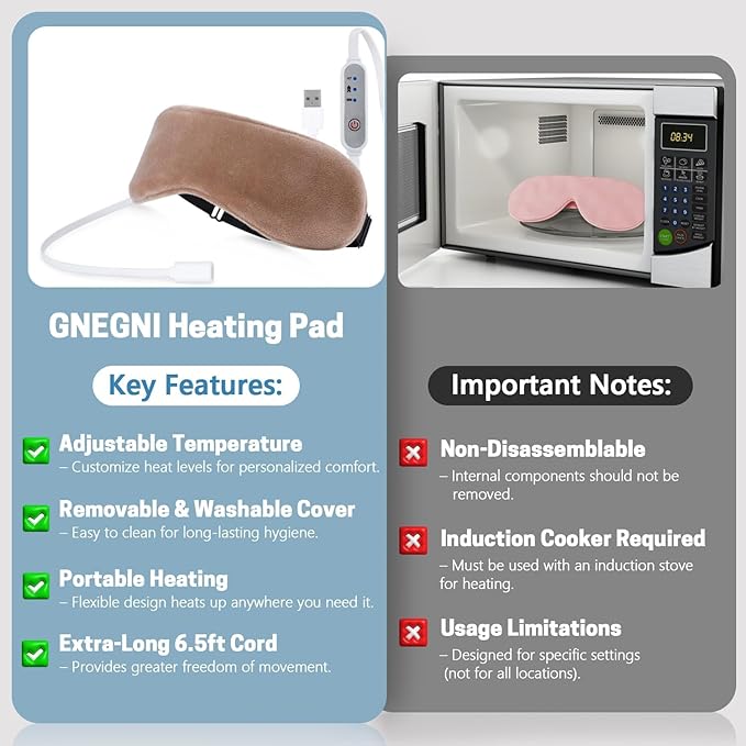Heated Eye Mask, Graphene USB Warm Compress for Dry Eyes, Blepharitis, Stye and MGD Relief, 3 Temperature Levels with Washable Cover, Adjustable Strap