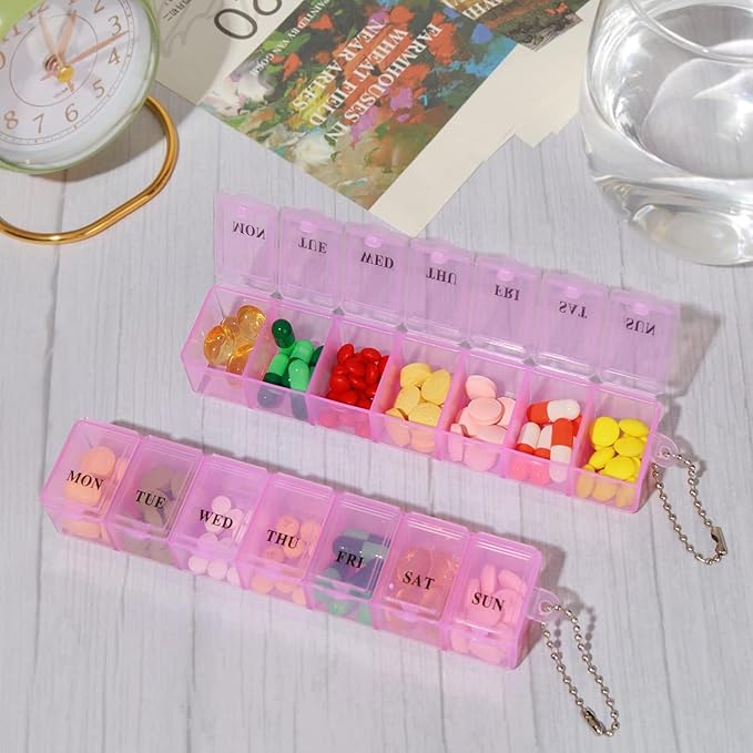 Pink Pill Organizer Box Transparent 7 Grids Pill Storage Box Clear Tablets Container Excellent Personal Pill Organizers
