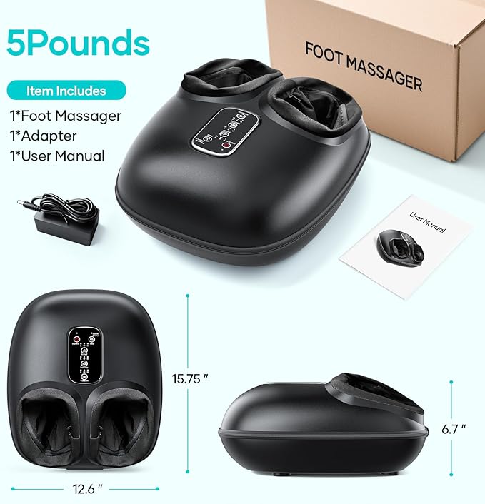 Heated Foot Massager for Neuropathy and Plantar Fasciitis, Foot Massager with Heat, Shiatsu Deep Kneading, Vibration, Rolling Compression, 3-Level Adjustable for Pain Relief, Portable for Home Use