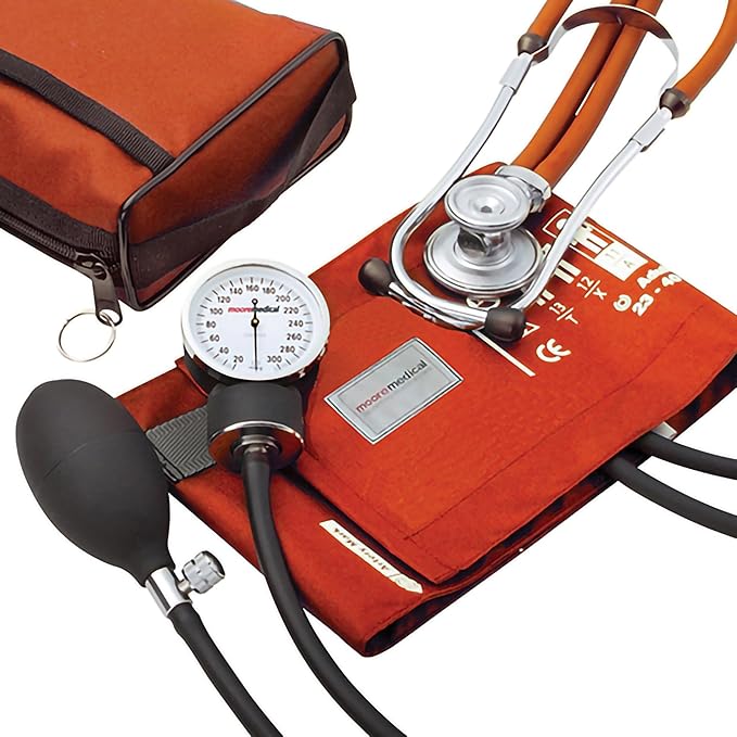 McKesson EMS Aneroid Sphygmomanometer and Stethoscope Combo Kit - Manual Blood Pressure Gauge/Cuff with Universal Cuff, Orange - Size 11, 23-40 cm., 22 in. Tube, 1 Count