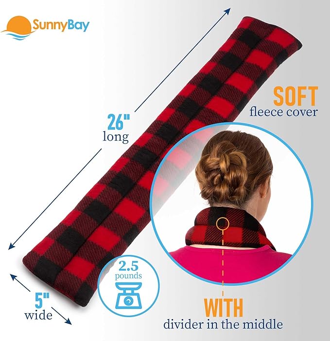 SunnyBay Microwave Heating Pad, Microwavable Heated Neck and Shoulder Wrap, Soothing Weighted Moist Heat or Ice Pack with Flaxseed and Lavender, 26x5 Inches, 2.5 lbs, Buffalo