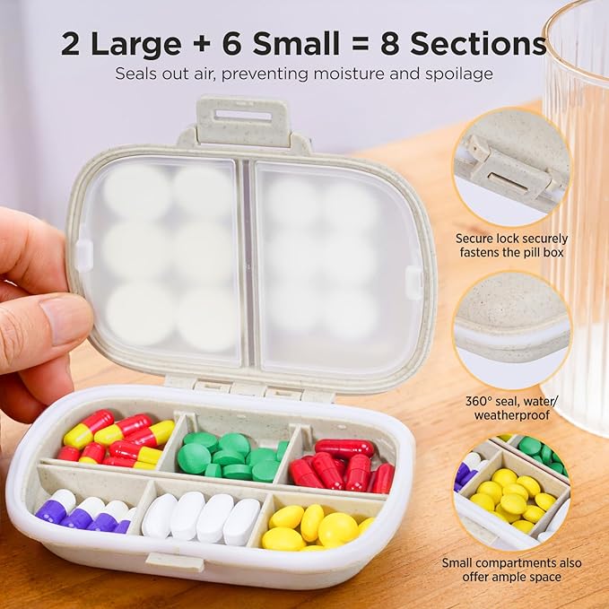 Portable Travel Pill Organizer - Pill Case for Daily Vitamins & Medications
