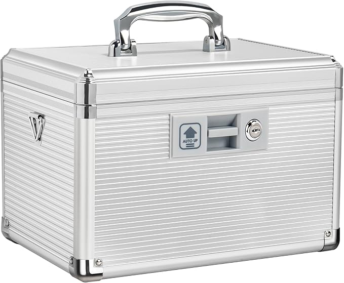Medicine Lock Box with Key, Alluminum Alloy Box for Medication,First Aid Box with a Removeable Tray to Store Medicines & Pills for Home, Silver 12 * 7.68 * 7.87 Inch