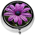 Purple Daisy Print Pill Box 3 Compartment Small Pill Case Portable Pill Box for Pocket Or Purse Cute Medicine Organizer Holder to Hold Vitamins Medication