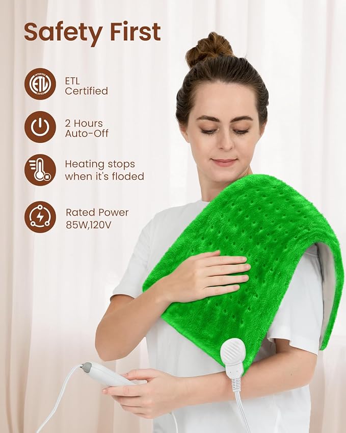 RENPHO Heating pad for Back Pain, Heating Pad for Neck and Shoulder and Back with Auto Shut Off, Mothers Day Gifts for Mom Wife, FSA Eligible, ETL Certified, 12"x24", Green