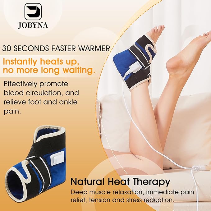 JOBYNA Heating Pad for Ankle, Upgrade Electric Heated Ankle Wrap for Ankle Pain Relief and Plantar Fasciitis Relief, 86℉-158℉ & 10-90mins Auto Shut Off (1 Pack)