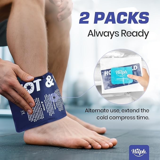 Hilph Ice Packs for Injuries Reusable (3-Piece Set), Large Gel Hot Cold Ice Packs with Strap for Back, Shoulder, Hip and Knee, Flexible Ice Wrap Cold Compress for Joints & Muscle Pain (10.8" x 5.5")