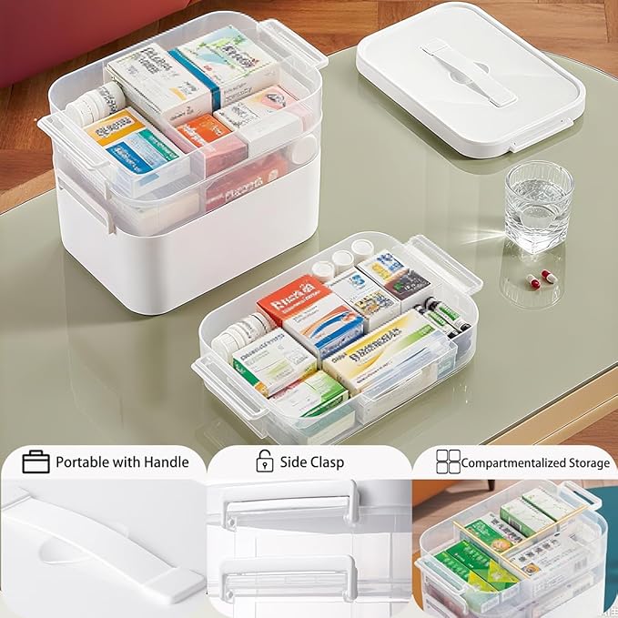 4-Tier Medicine Cabinet Organizer，Portable Medicine Cabinet with Handle, Empty First Aid Kit for Home,Multi-Purpose Organizer for Family First Aid, Home, Travel (Large 11 * 10.8 * 7.6 in)