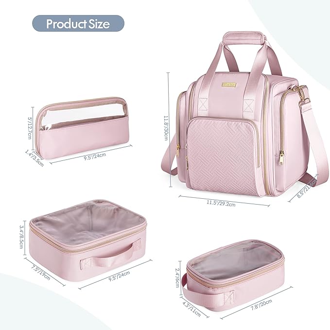 Medicine Storage Bag with 5 Removable Pouches, Pill Bottle Organizer Bag with Shoulder Strap, Large Medication Travel Bag for Medical Supplies, Pink(Only Empty Bag)