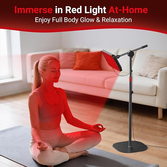 Comfytemp 55W Red Light Therapy for Face & Body, 143mW/cm² at 6 in Powerful Near Infrared Light Therapy Lamp, 660nm & 850nm LED Light Panel with Adjustable Stand Home Use, Gifts for Women Men Mom Dad
