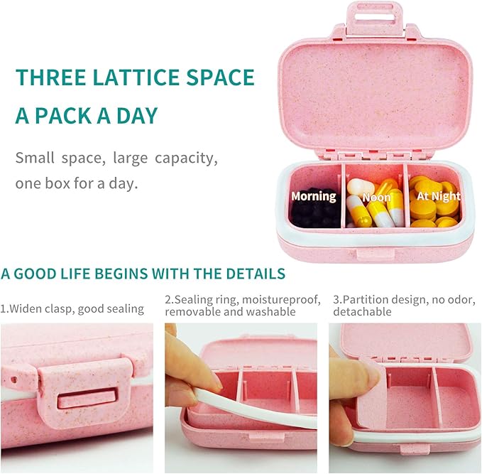 2 Pack Pill Case Organizer,Travel Pill Box with Label, Daily Medicine Organizer Case, Waterproof Pocket Container Case, Portable Pink Supplement Case Medicine Container Compact for for Vitamin