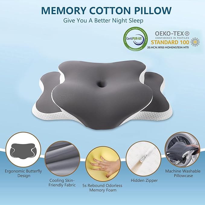 Ergo Pillow for Sleep Apnea, Neck Pain, and Snoring Relief | Cervical Neck Pillow for Side Sleepers | Orthopedic Memory Foam with Ergonomic Support
