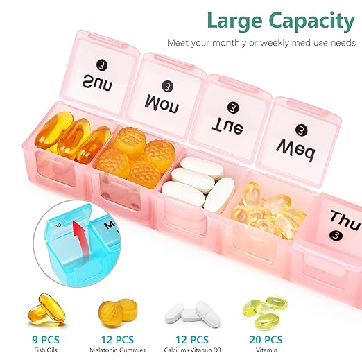 Monthly Pill Organizer 28 Day, 4 Weeks Pill Box 7 Day, XL Weekly Medicine Organizer for Vitamins, Fish Oil, Supplements (Multicolor)