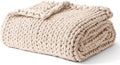 YnM Cooling Weighted Blanket, 100% Cotton Handmade Chunky Knitted Blanket, Weighted Lap, Breathable Heavy Blankets, Machine Washable Throw for Sleep or Home Decor (Cream, 50x60 Inch, 10lbs)