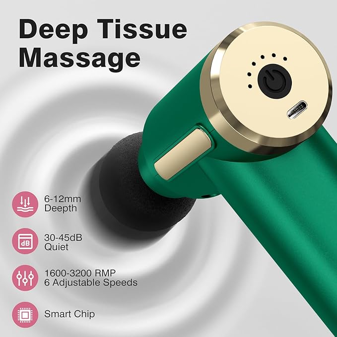 cotsoco Mini Handheld Massage Gun, Deep Tissue with 6 Speeds, Cordless Muscle Massager with 4 Heads,Type-C Charging, Travel Size, Best Gifts