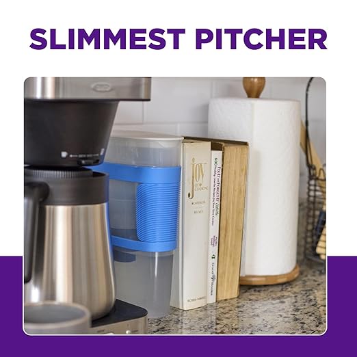 PUR Slim Water Filter Pitcher, 8-Cup Capacity, Compact Design for Dorms & Mini Fridges, Dishwasher Safe, Fast Filtration, Includes 1 Filter, Cleaner Great-Tasting Drinking Water Filtration, Tangerine