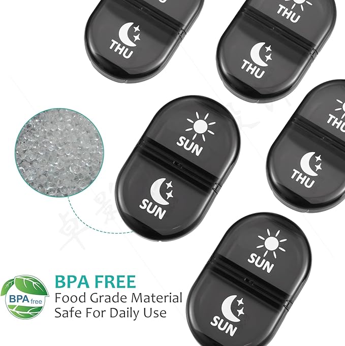 Fullicon Pill Organizer 2 Times a Day, Daily Pill Box AM PM, Replacement Medicine Organizer, Pill Cases Twice a Day with Lable- (Black Replacment 2 Pack)