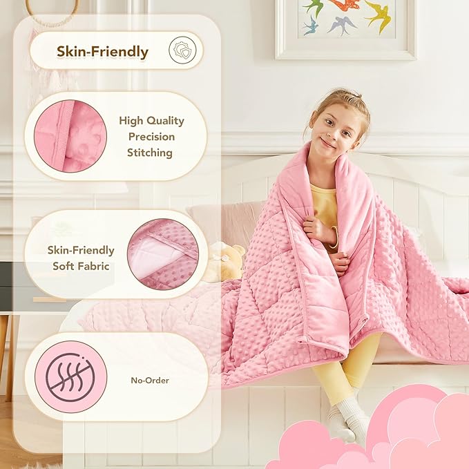 CuteKing Weighted Blanket - Weighted Blanket with Premium Glass Beads - Heavy Blanket Crystal Velvet for Comfort Sleep - Thick Blanket All Season (10lbs, 48"x72", Pink Bubble)