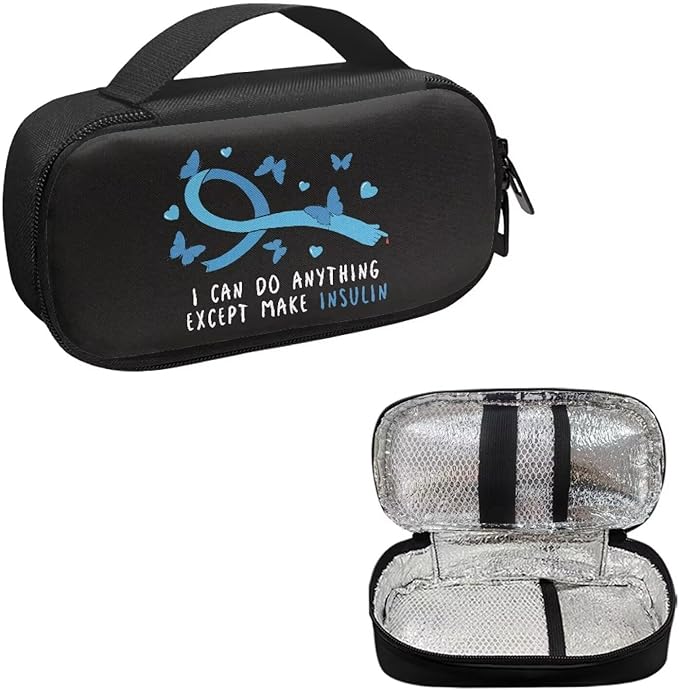 Rnyleeg Blue Ribbon Butterfly Diabetic Bags for Supplies Black Insulin Cooler Travel Case Portable Diabetic Travel Cases for Insulin Pens Diabetes Supply Case with Handle